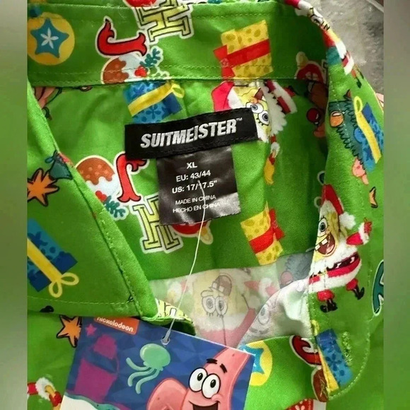 Suitmeister Spongebob Squarepants Christmas Button Up Long Sleeve Shirt Size XL - Picture 3 of 4